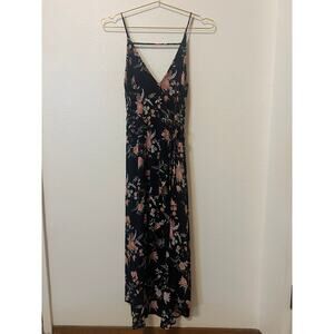 🌸 Lush Black Floral Wrap Dress – Size Small 🌸